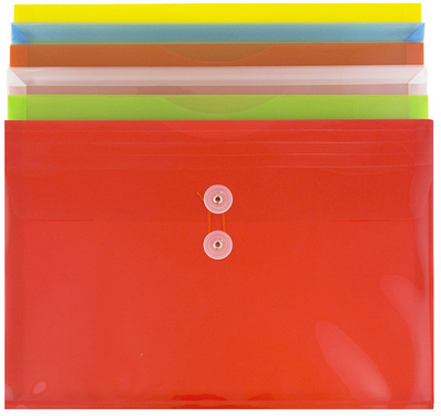 Assorted Legal Booklet Plastic Envelopes (9 3/4 x 14 1/2) with Button & String - 6 Pack