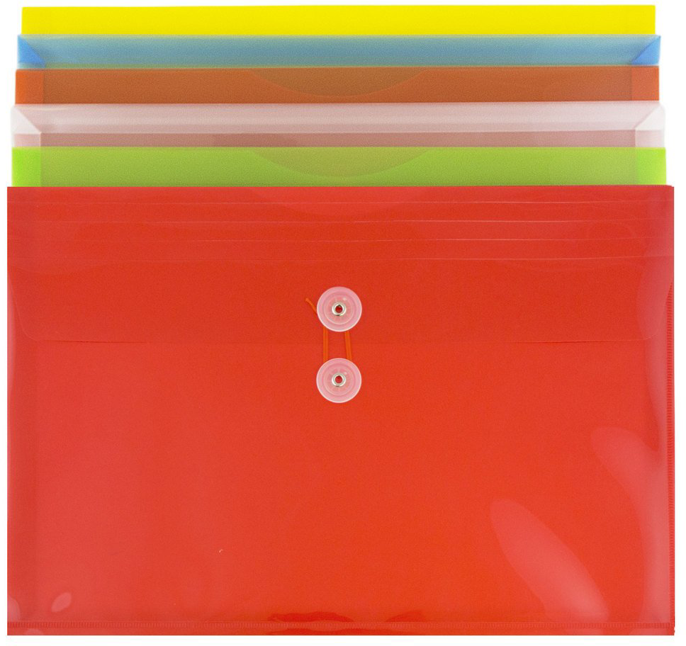 Assorted Legal Booklet Plastic Envelopes (9 3/4 x 14 1/2) with Button & String - 6 Pack
