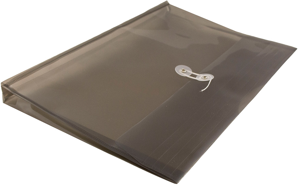 Smoke Gray Legal Open End Plastic Envelopes (9 3/4 x 14 1/2) with Button & String
