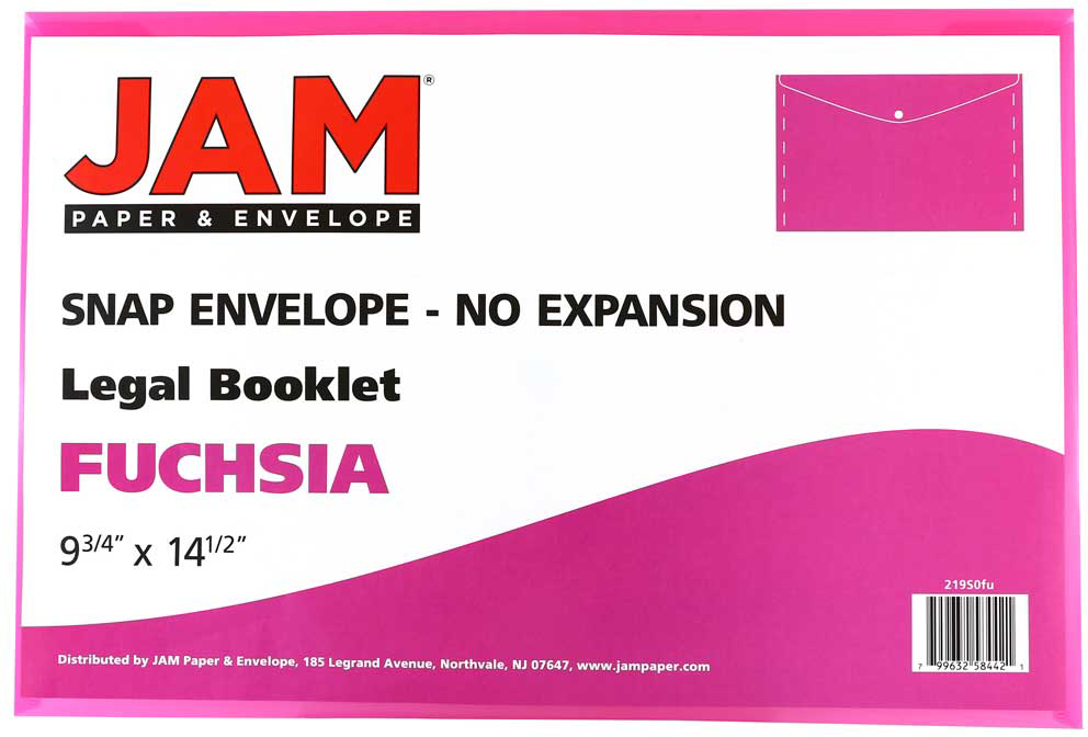 Fuchsia Pink Legal Booklet Plastic Envelopes (9 3/4 x 14 1/2) with Snap Closure