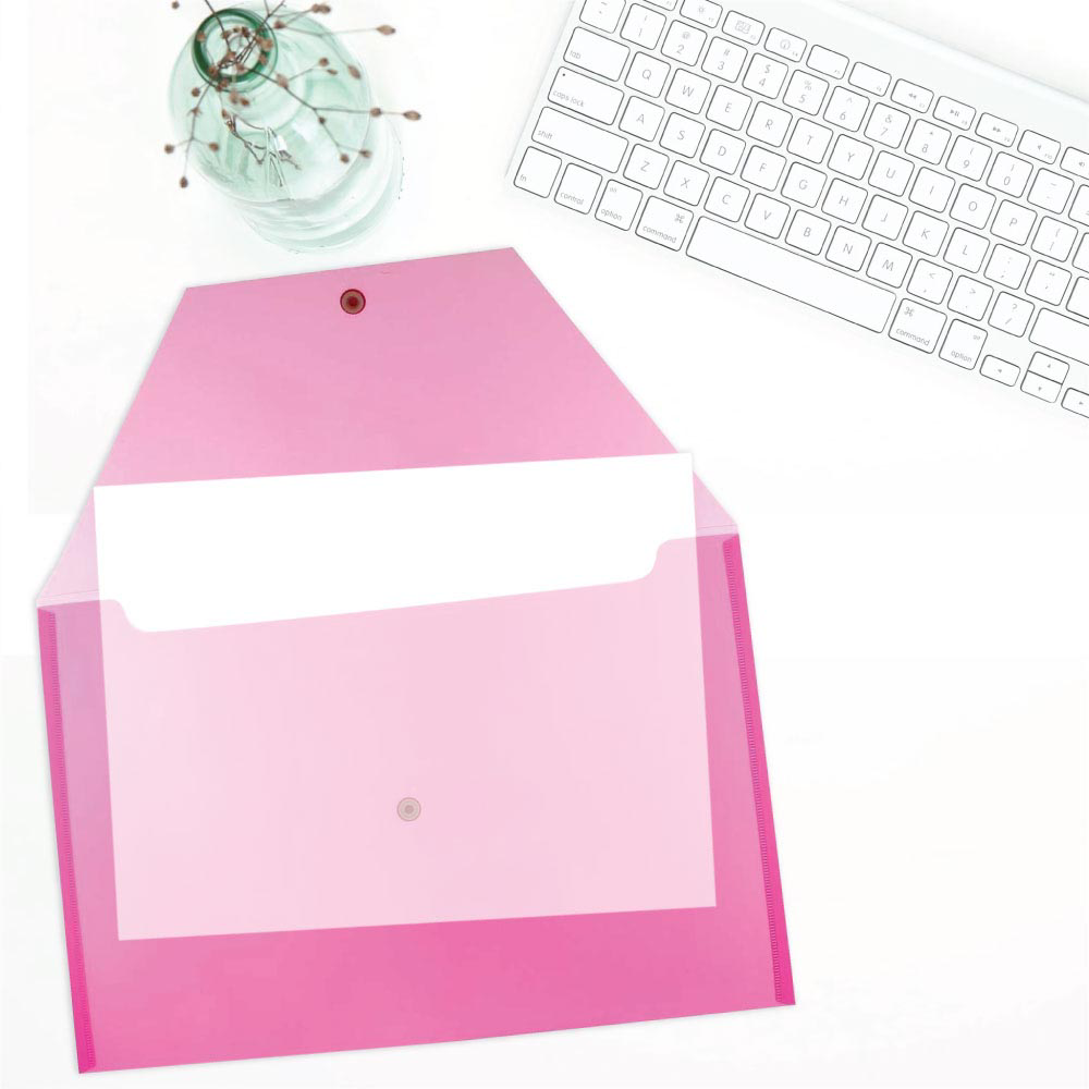Fuchsia Pink Legal Booklet Plastic Envelopes (9 3/4 x 14 1/2) with Snap Closure