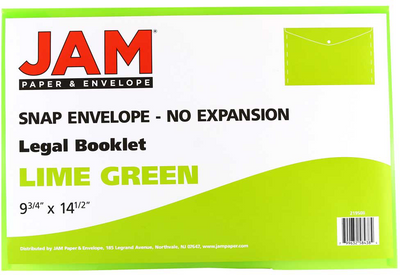Lime Green Legal Booklet Plastic Envelopes (9 3/4 x 14 1/2) with Snap Closure