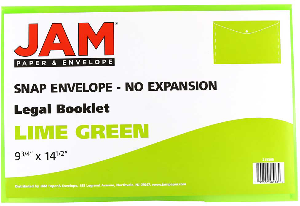 Lime Green Legal Booklet Plastic Envelopes (9 3/4 x 14 1/2) with Snap Closure