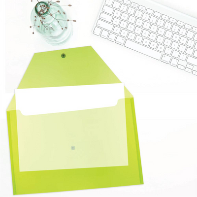 Lime Green Legal Booklet Plastic Envelopes (9 3/4 x 14 1/2) with Snap Closure