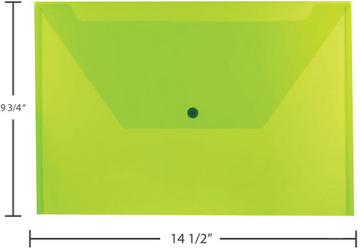 Lime Green Legal Booklet Plastic Envelopes (9 3/4 x 14 1/2) with Snap Closure