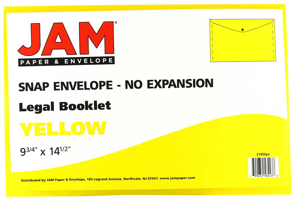 Yellow Legal Booklet Plastic Envelopes (9 3/4 x 14 1/2) with Snap Closure