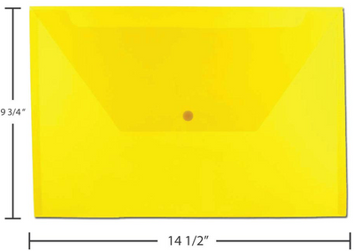 Yellow Legal Booklet Plastic Envelopes (9 3/4 x 14 1/2) with Snap Closure