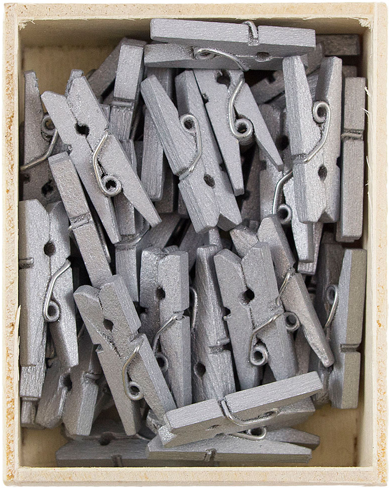 Silver Small 7/8 Inch Wood Clips - 50 Pack