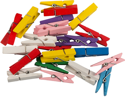 Assorted Colors Large Wood Clips - 24 Pack