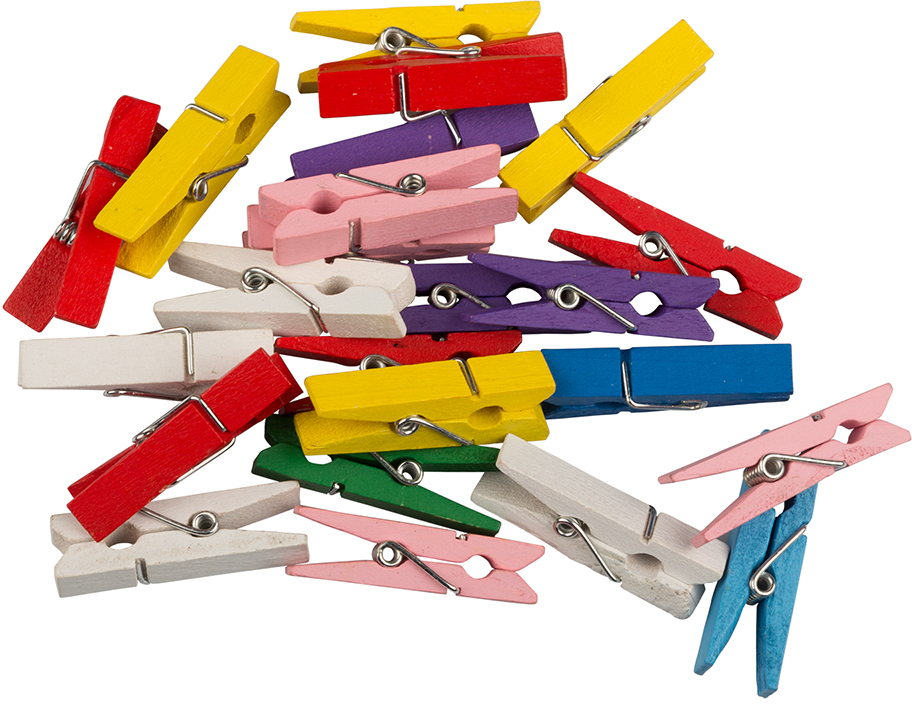 Assorted Colors Large Wood Clips - 24 Pack