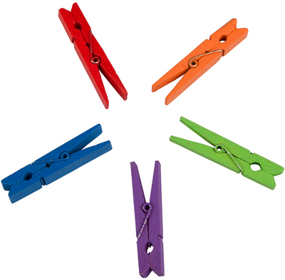 Assorted Colors X-Large Wood Clips - 20 Pack