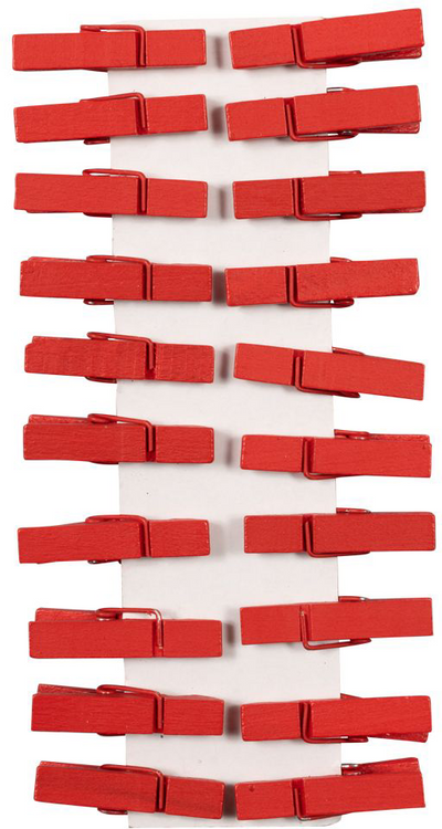 Bright Red Medium/Large 1 3/8 Inch Wood Clips - 20 Pack