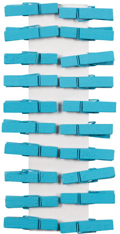 Sea Blue Medium/Large 1 3/8 Inch Wood Clips - 20 Pack