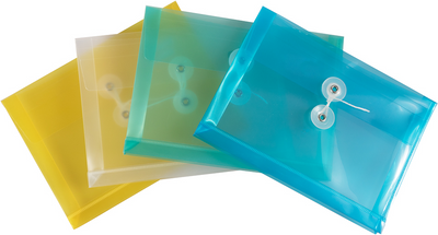 Assorted 5 1/2 x 7 1/2 Index Booklet Plastic Envelopes with Button & String - Pack of 24