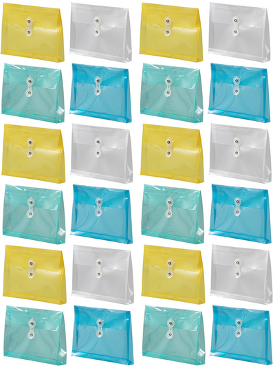 Assorted 5 1/2 x 7 1/2 Index Booklet Plastic Envelopes with Button & String - Pack of 24