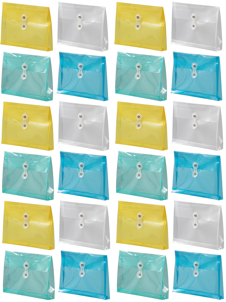 Assorted 5 1/2 x 7 1/2 Index Booklet Plastic Envelopes with Button & String - Pack of 24