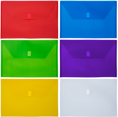Assorted Legal Booklet Plastic Envelopes (9 3/4 x 14 1/2) with Hook and Loop Closure - 6 Pack