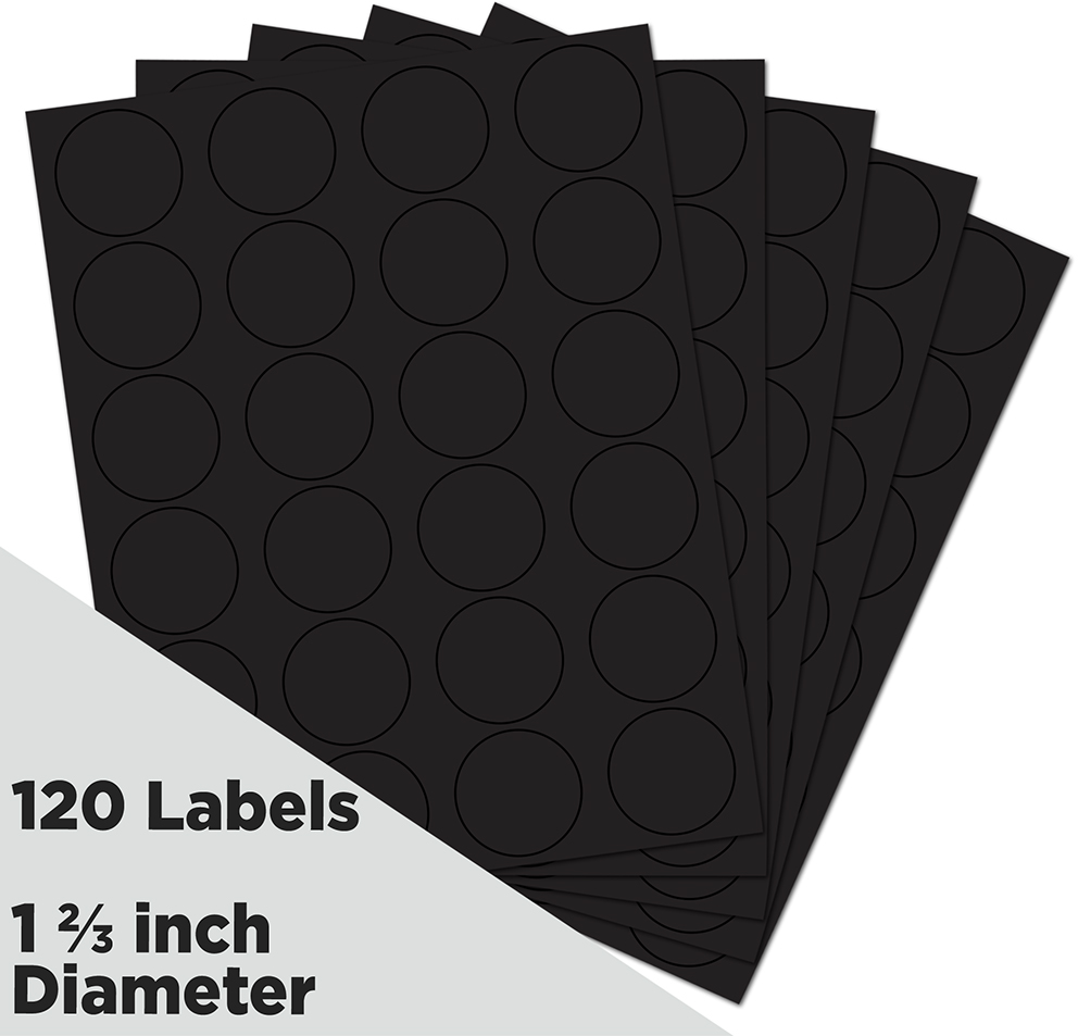 Black Medium 1 2/3 Inch Round Labels