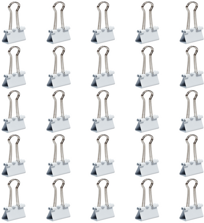 White Small 19mm Binder Clips - 25 Pack
