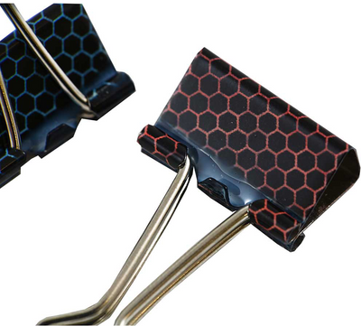 Black with Blue and Brown Honeycomb Small 19mm Binder Clips - 10 Pack