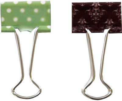 Green/White Polka Dot and Dark Brown Damask Small 19mm Binder Clips - 10 Pack