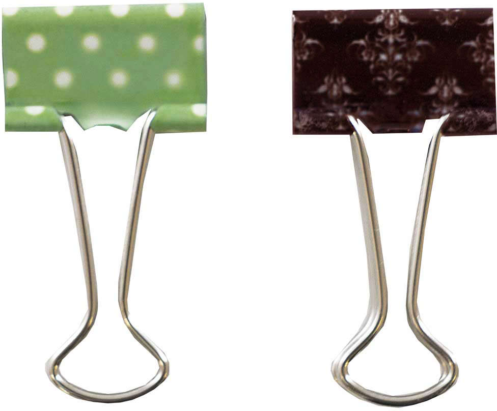 Green/White Polka Dot and Dark Brown Damask Small 19mm Binder Clips - 10 Pack