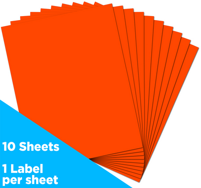 Neon Red 8 1/2 x 11 Full Sheet Shipping Labels