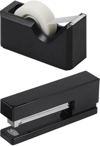 Black Stapler and Tape Dispenser Desk Set