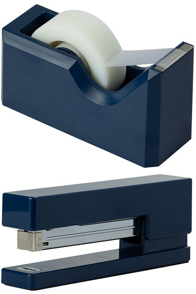 Navy Blue Stapler and Tape Dispenser Desk Set