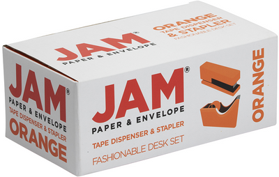 Orange Stapler and Tape Dispenser Desk Set