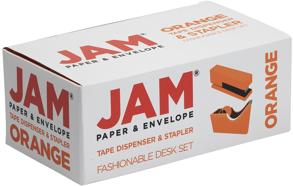 Orange Stapler and Tape Dispenser Desk Set