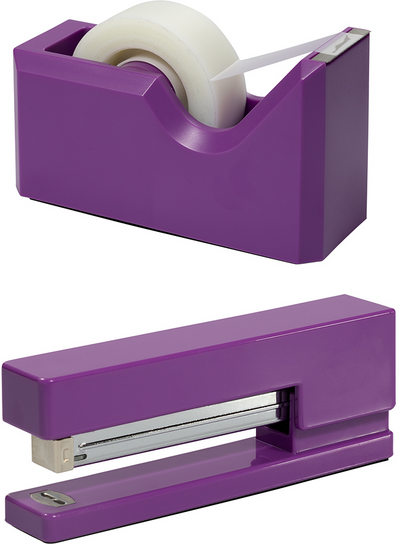 Purple Stapler and Tape Dispenser Desk Set