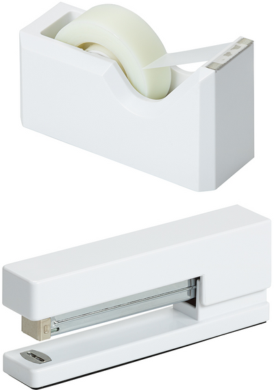 White Stapler and Tape Dispenser Desk Set