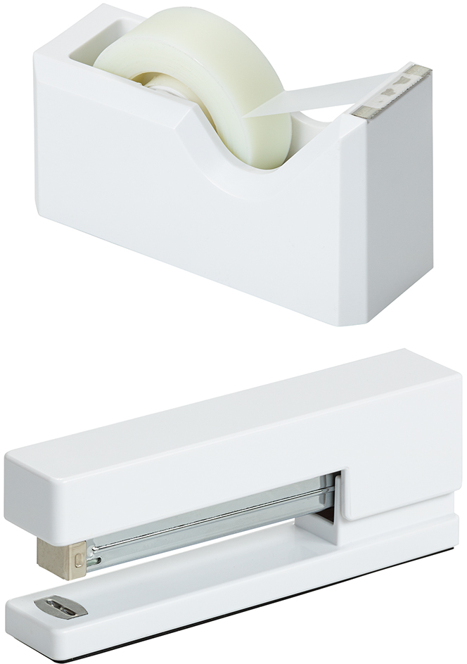 White Stapler and Tape Dispenser Desk Set