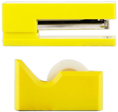Yellow Stapler and Tape Dispenser Desk Set
