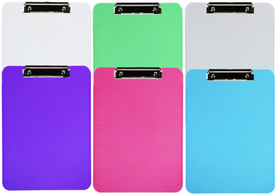 Assorted 9 x 13 Plastic Clipboards - 6 Pack