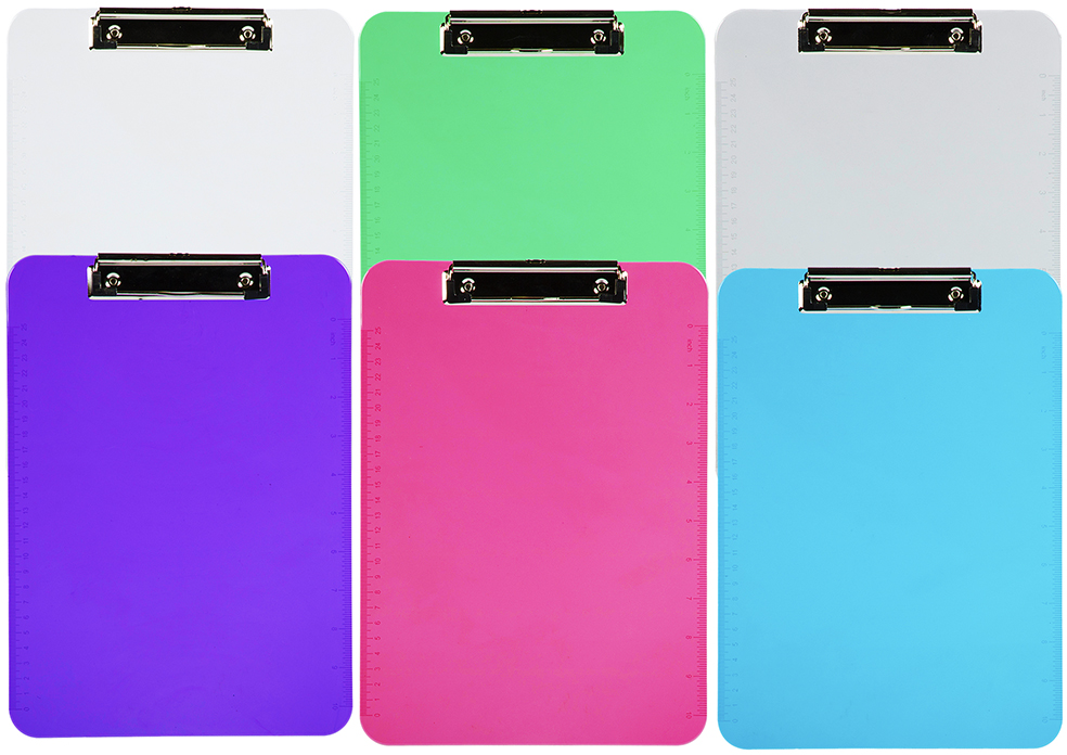 Assorted 9 x 13 Plastic Clipboards - 6 Pack