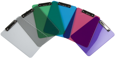 Assorted 9 x 13 Plastic Clipboards - 6 Pack
