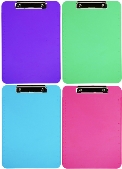 Assorted Fashion 9 x 13 Plastic Clipboards - 4 Pack