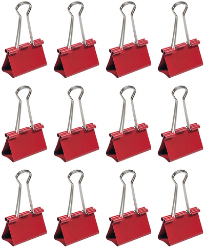 Red Large 41mm Binder Clips - 12 Pack