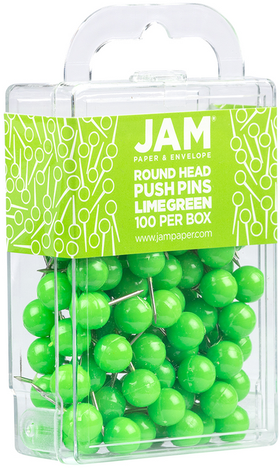 Lime Green Round Pushpins - 100 Pack