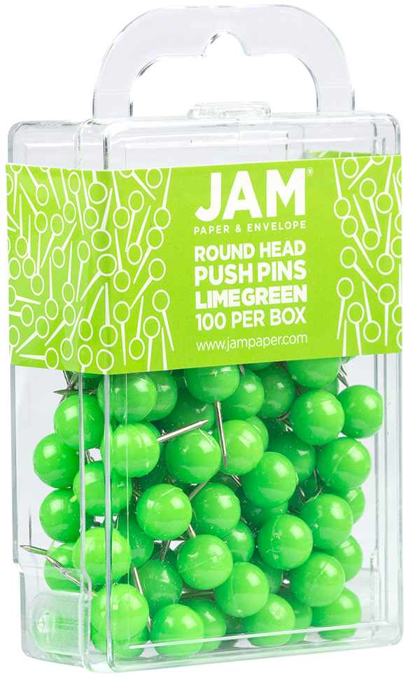 Lime Green Round Pushpins - 100 Pack