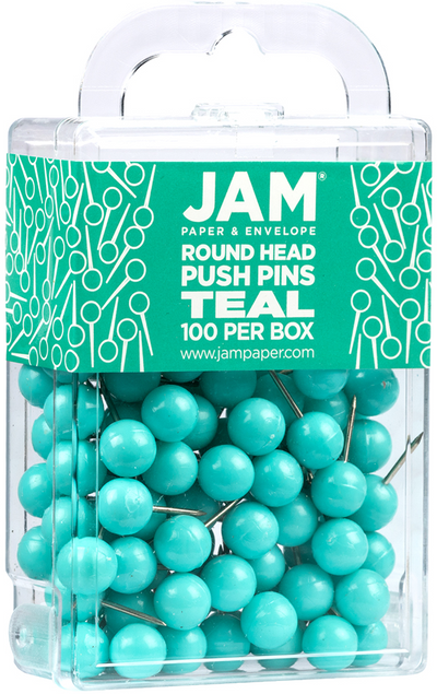 Teal Blue Round Pushpins - 100 Pack
