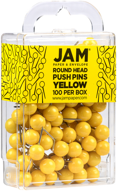 Yellow Round Pushpins - 100 Pack