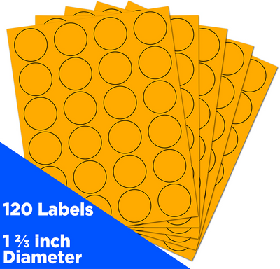 Neon Orange Medium 1 2/3 Inch Round Labels