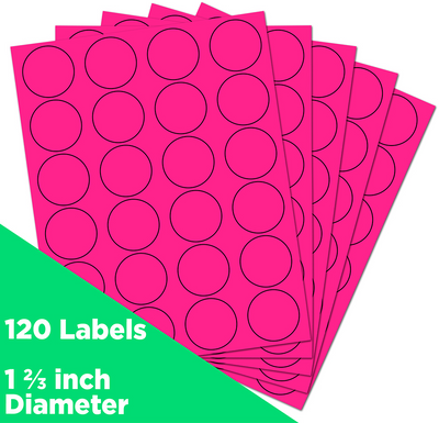 Neon Pink Medium 1 2/3 Inch Round Labels