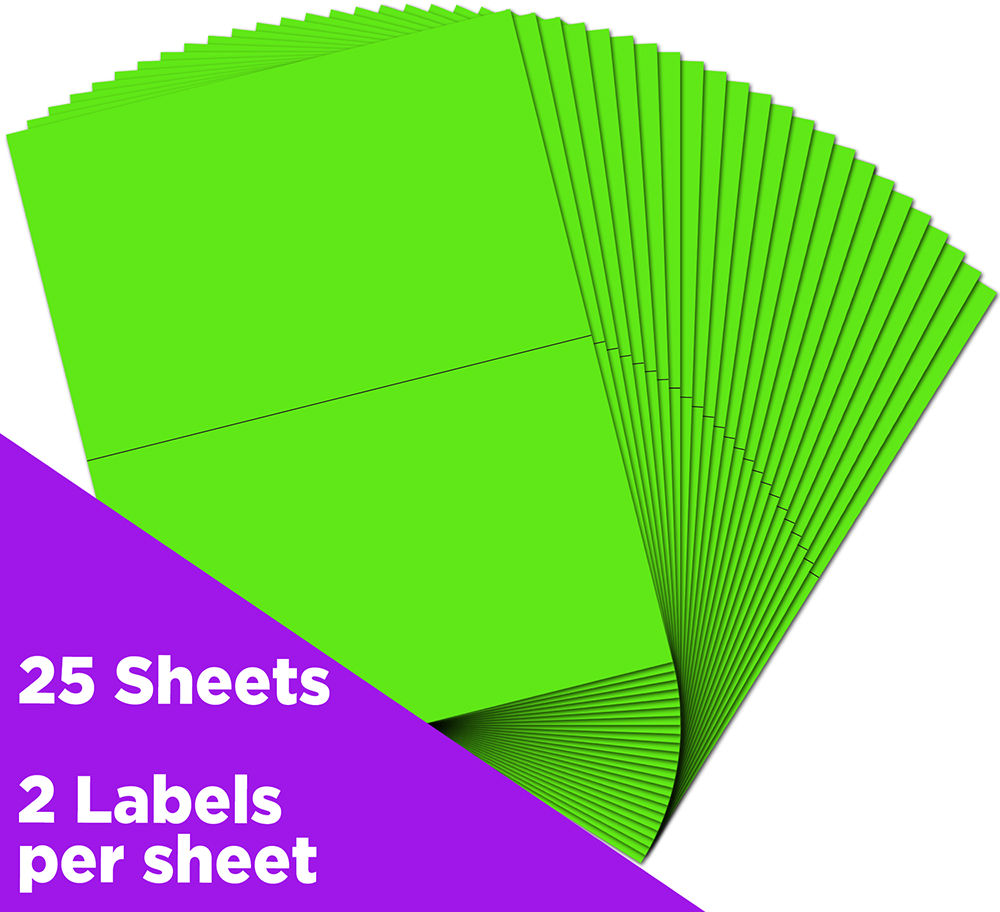 Neon Green 5 1/2 x 8 1/2 Half Sheet Shipping Labels