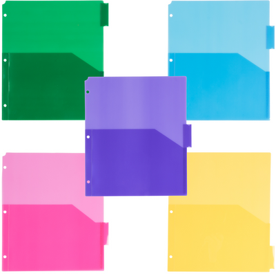Assorted Plastic 5 Tab Binder Index Dividers with Pockets