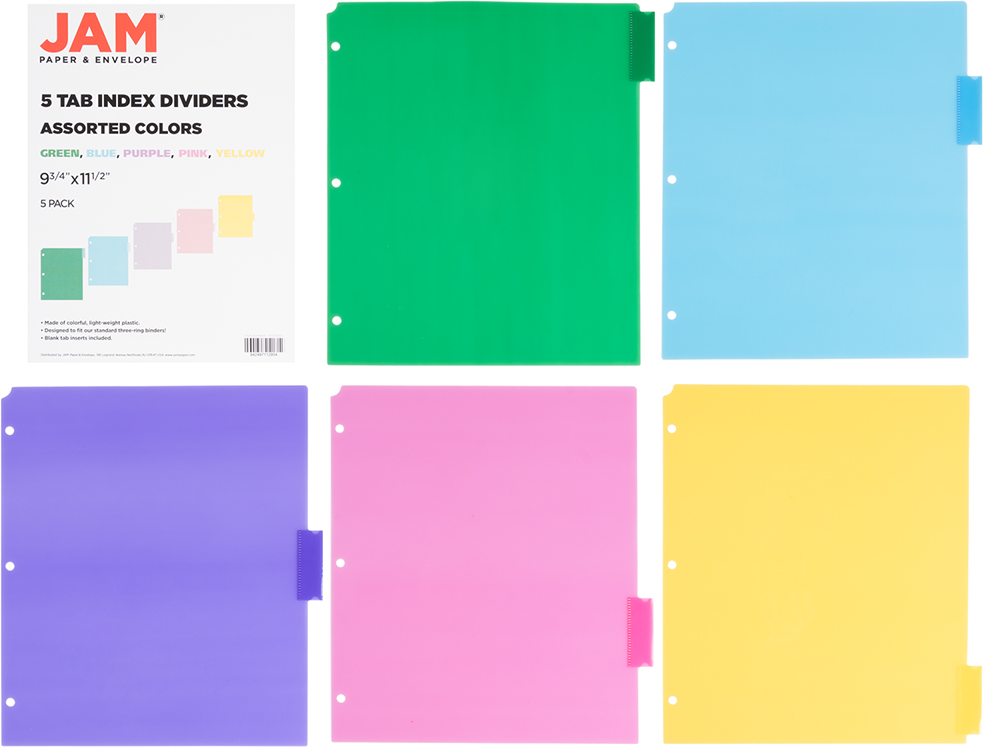 Assorted Plastic 5 Tab Binder Index Dividers