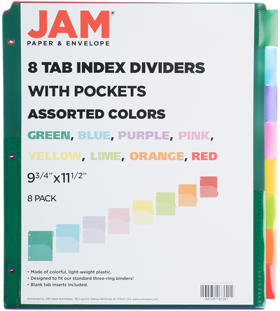 Assorted Plastic 8 Tab Binder Index Dividers with Pockets